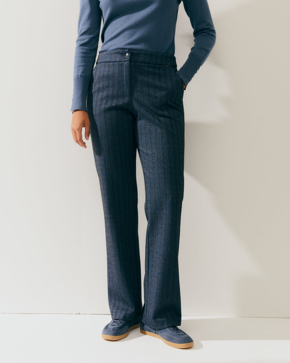 Pantalon droit pour femme à motif à chevrons