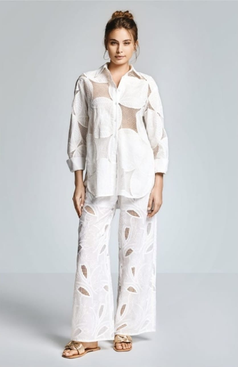 Pant large en filet de coton