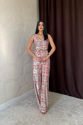 Pantalon rose chic pailleté avec gilet