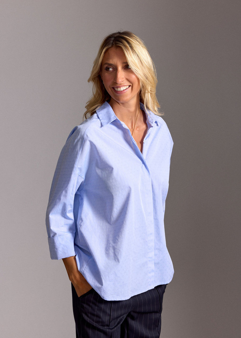 CHEMISE EN POPELINE JACQUARD BILBA CIEL