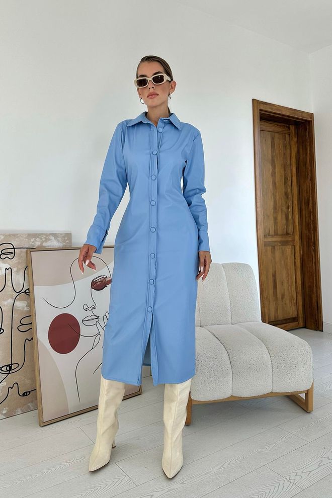 Robe longue chemise bleu