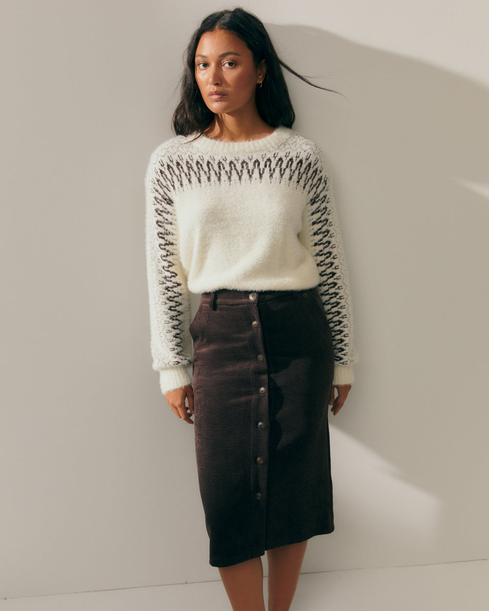 Pull jacquard effet fourrure pour femme avec fil métallisé