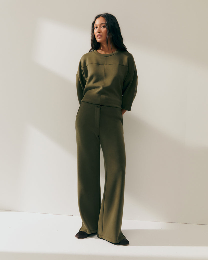 Pantalon large en tricot pour femme avec taille élastique
