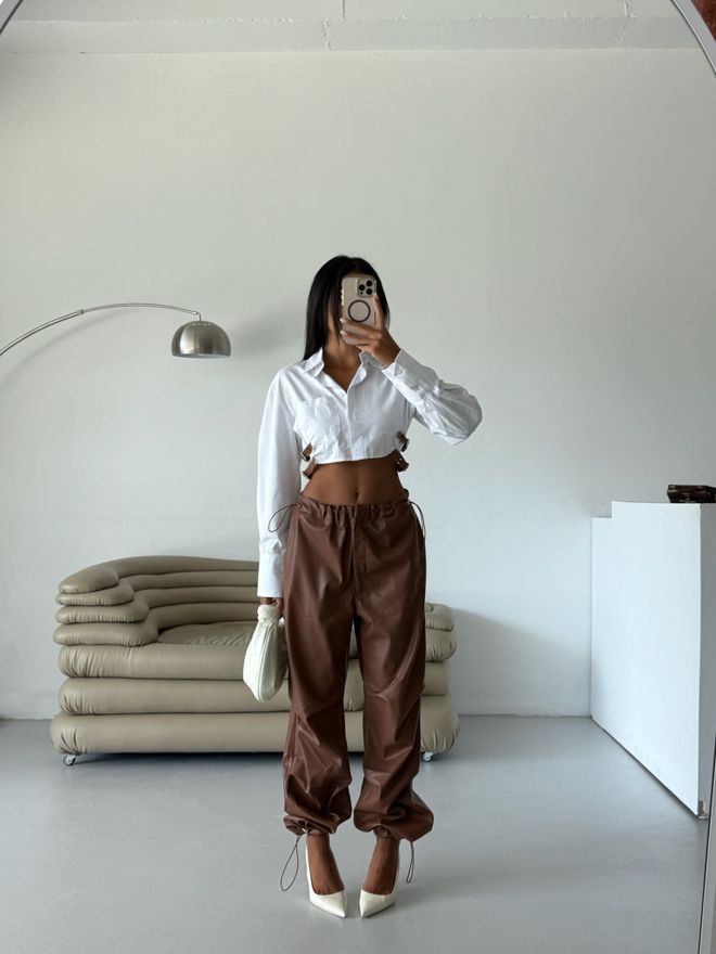 Pantalon Jogger Brun À Jambe Ballon