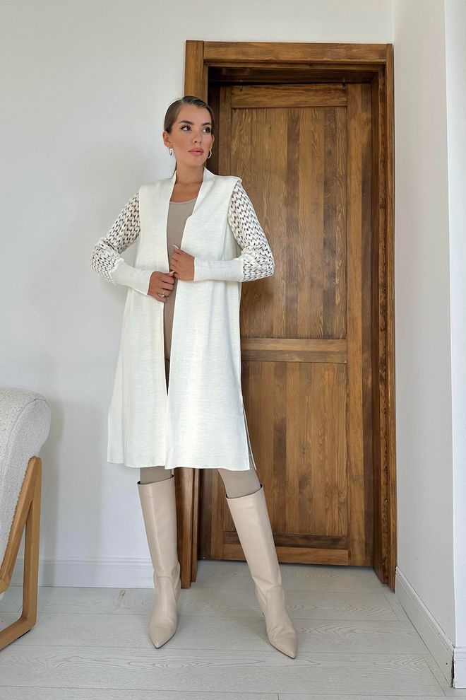 Cardigan long blanc sans manche