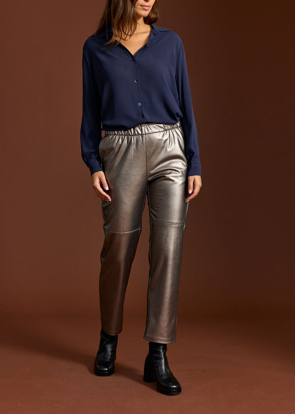 PANTALON FAUX CUIR WOODY ACIER