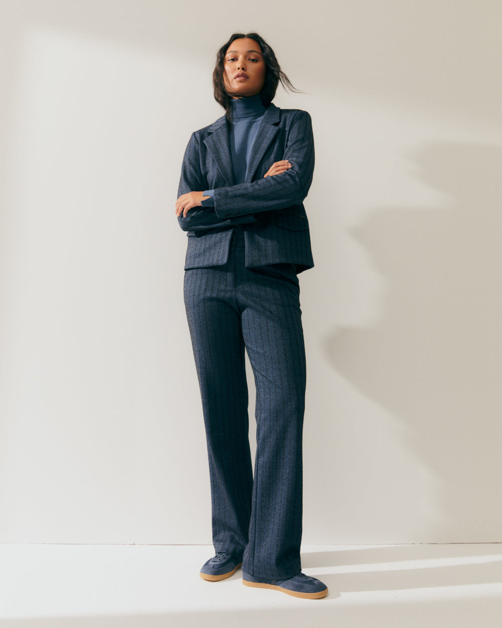 Pantalon droit pour femme à motif à chevrons