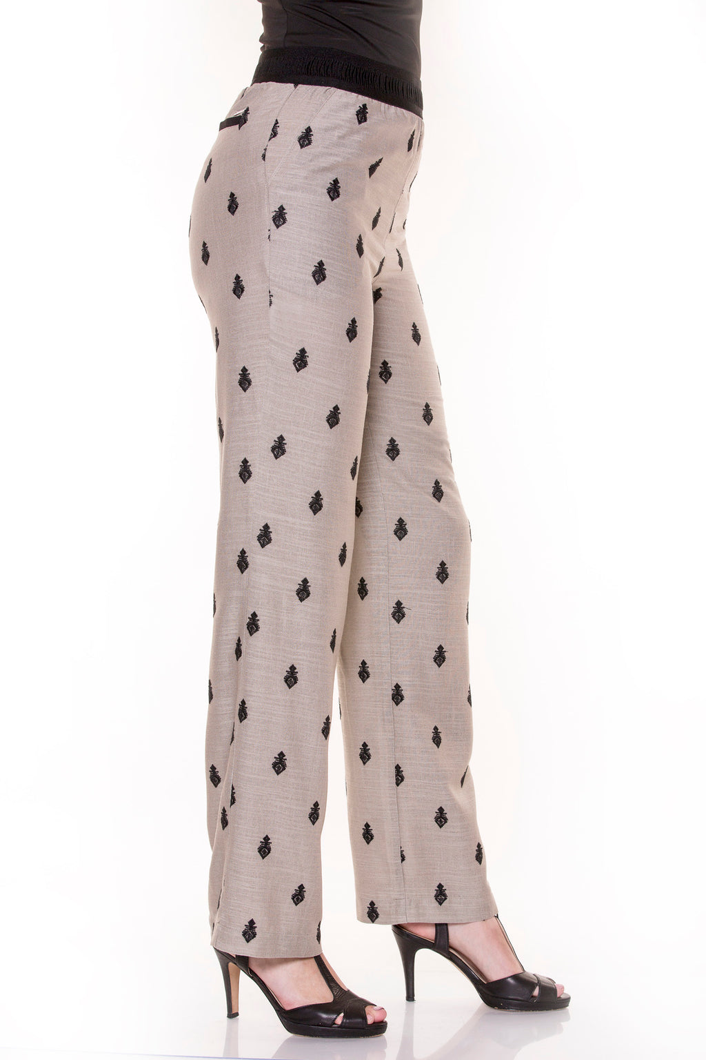 Pantalon imprimé en lin taille élastique