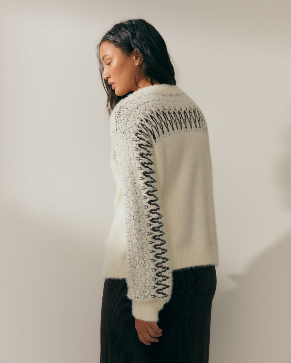 Pull jacquard effet fourrure pour femme avec fil métallisé