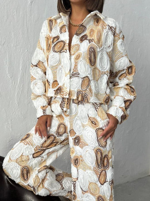 Chemise Beige En Marbre Décontractée Boutonnée Col Châle