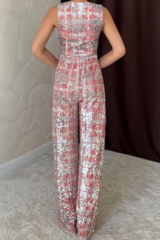 Pantalon rose chic pailleté avec gilet