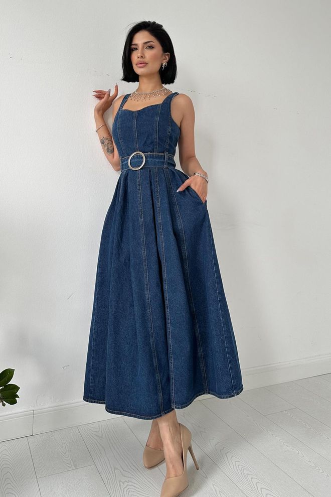 Robe en jeans à bretelles ceinture à boucles
