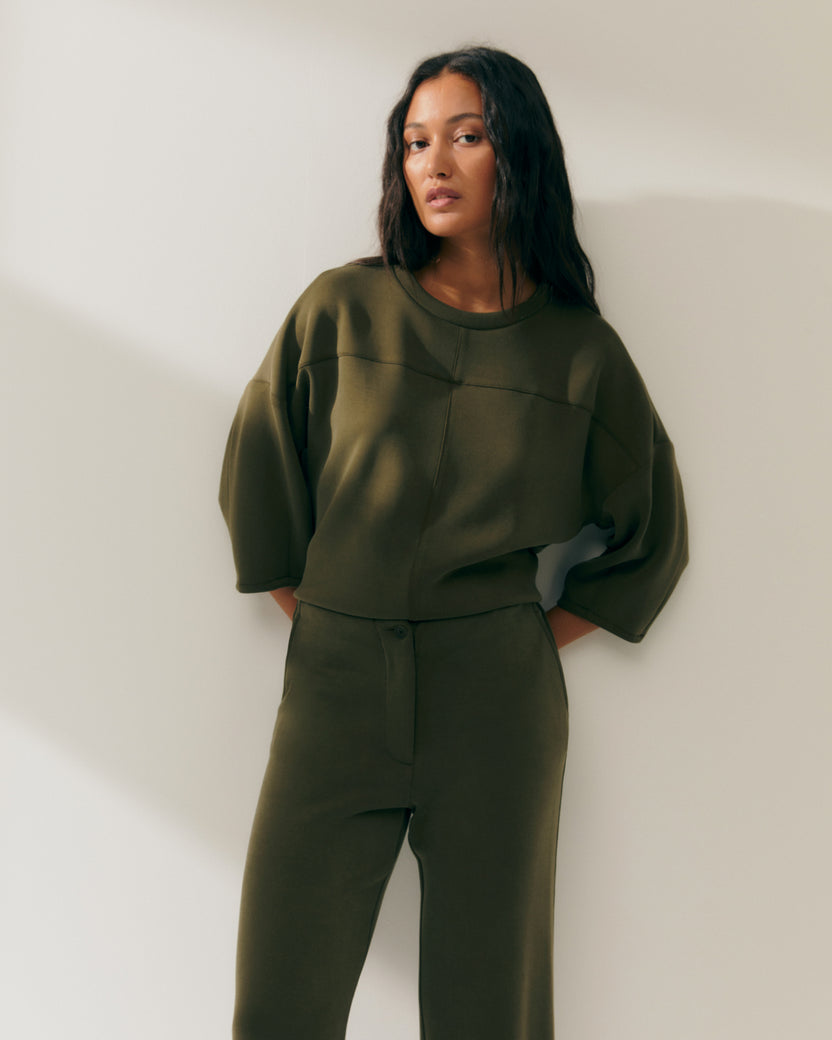 Pantalon large en tricot pour femme avec taille élastique