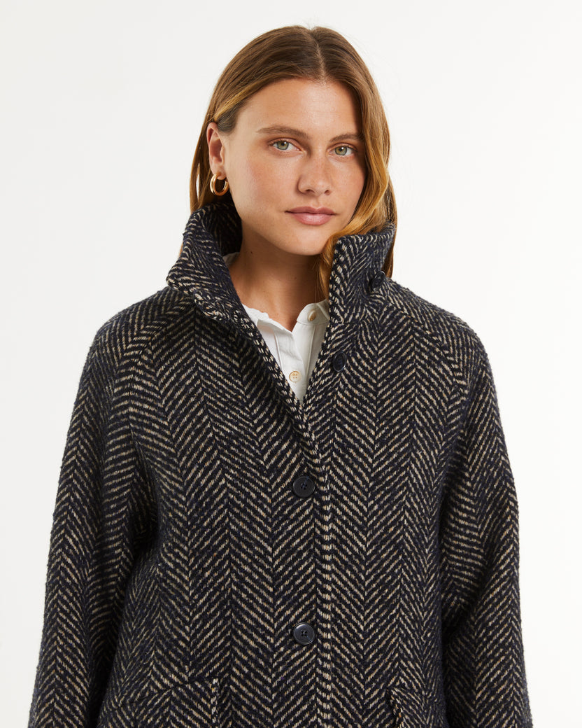 Manteau à chevrons pour femme avec col montant