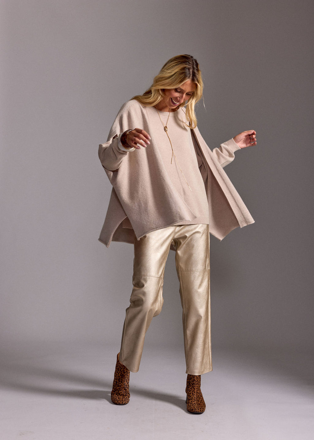 PANTALON FAUX CUIR WOODY GOLD