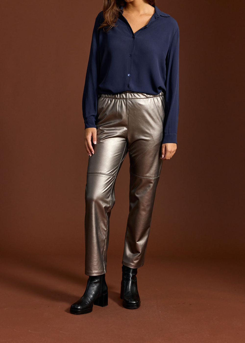 PANTALON FAUX CUIR WOODY ACIER