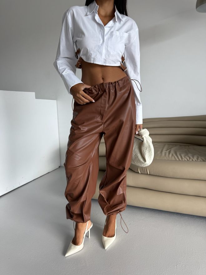 Pantalon Jogger Brun À Jambe Ballon