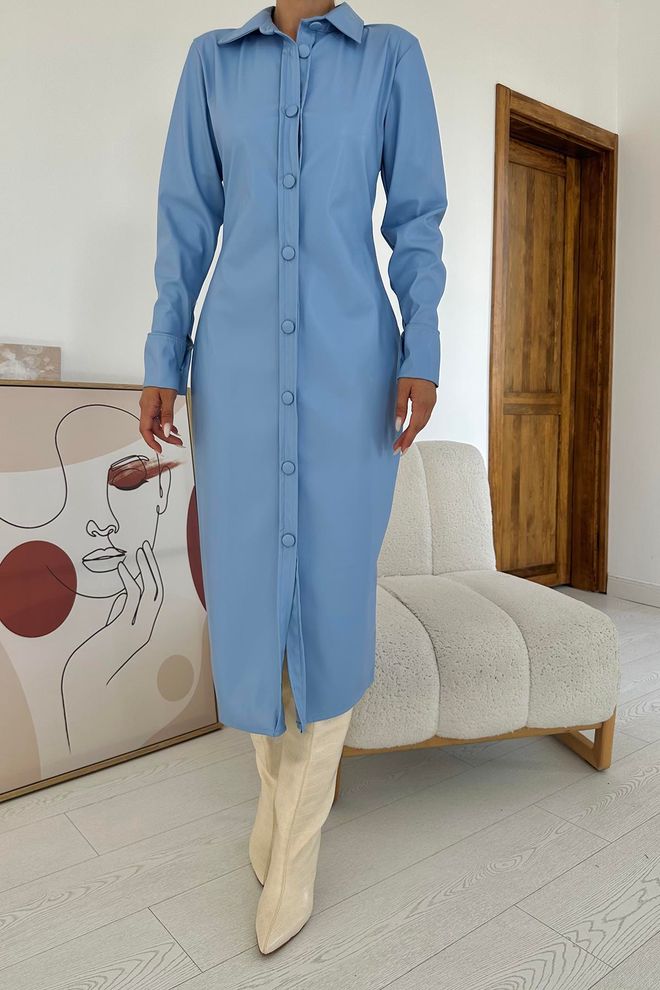 Robe longue chemise bleu