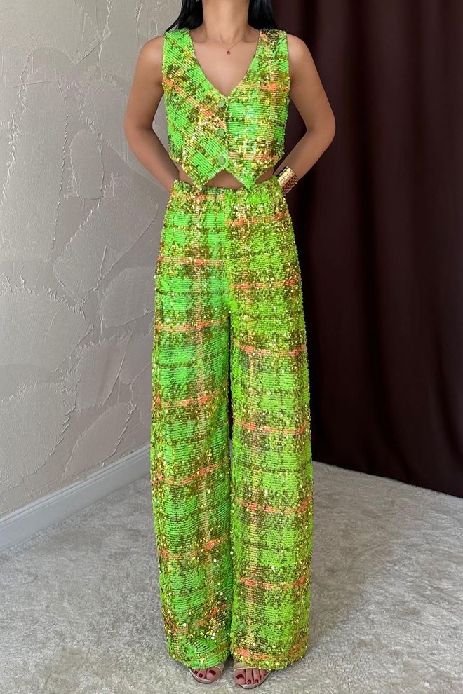 Pantalon vert pailleté