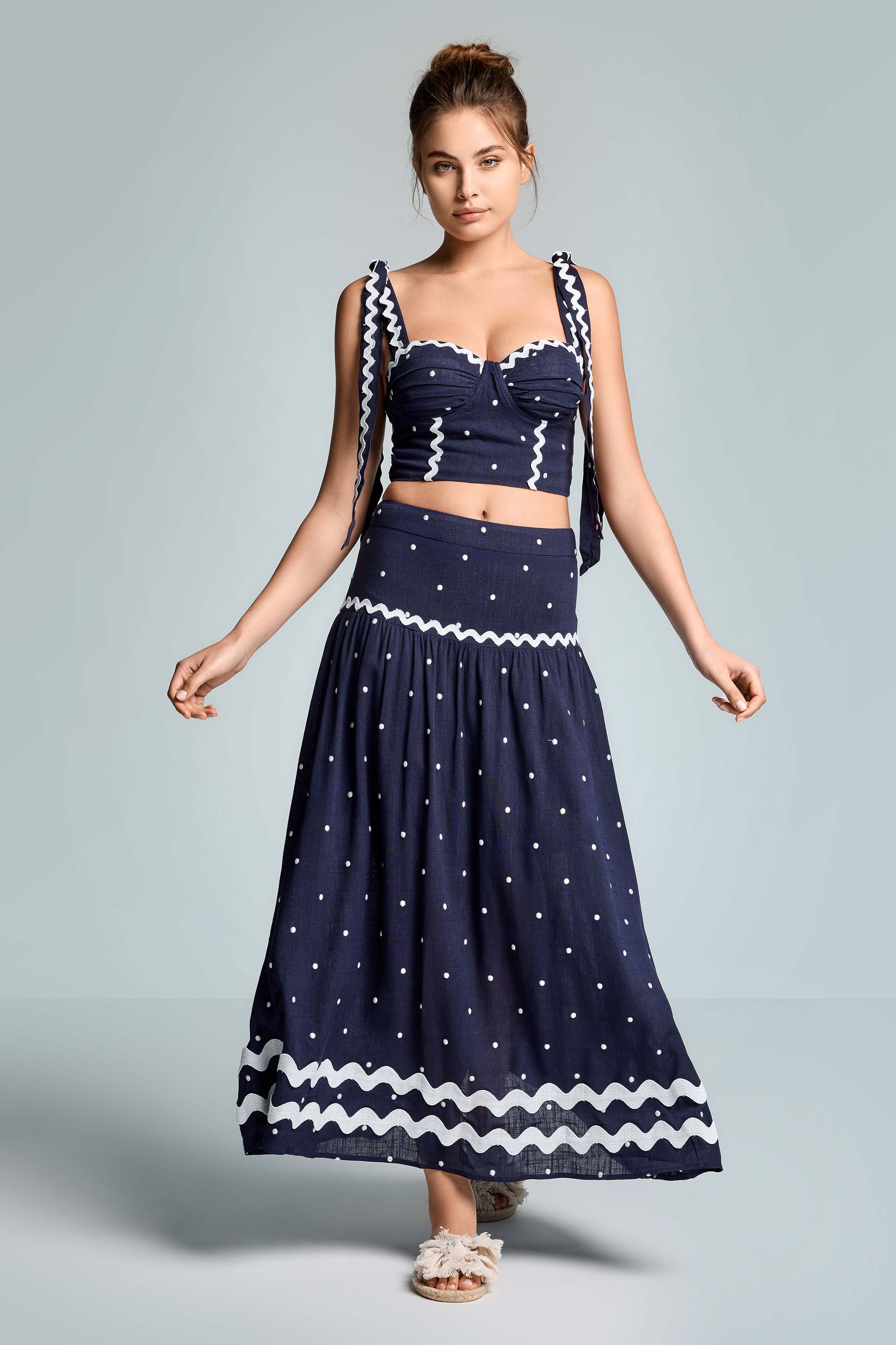 Ensemble jupe et croc top à pois en Cotton