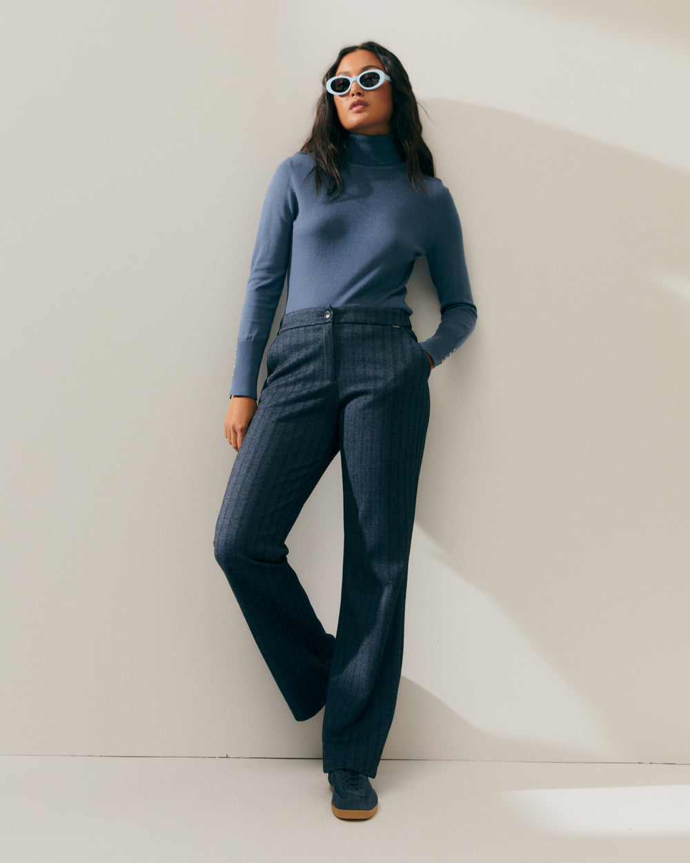 Pantalon droit pour femme à motif à chevrons
