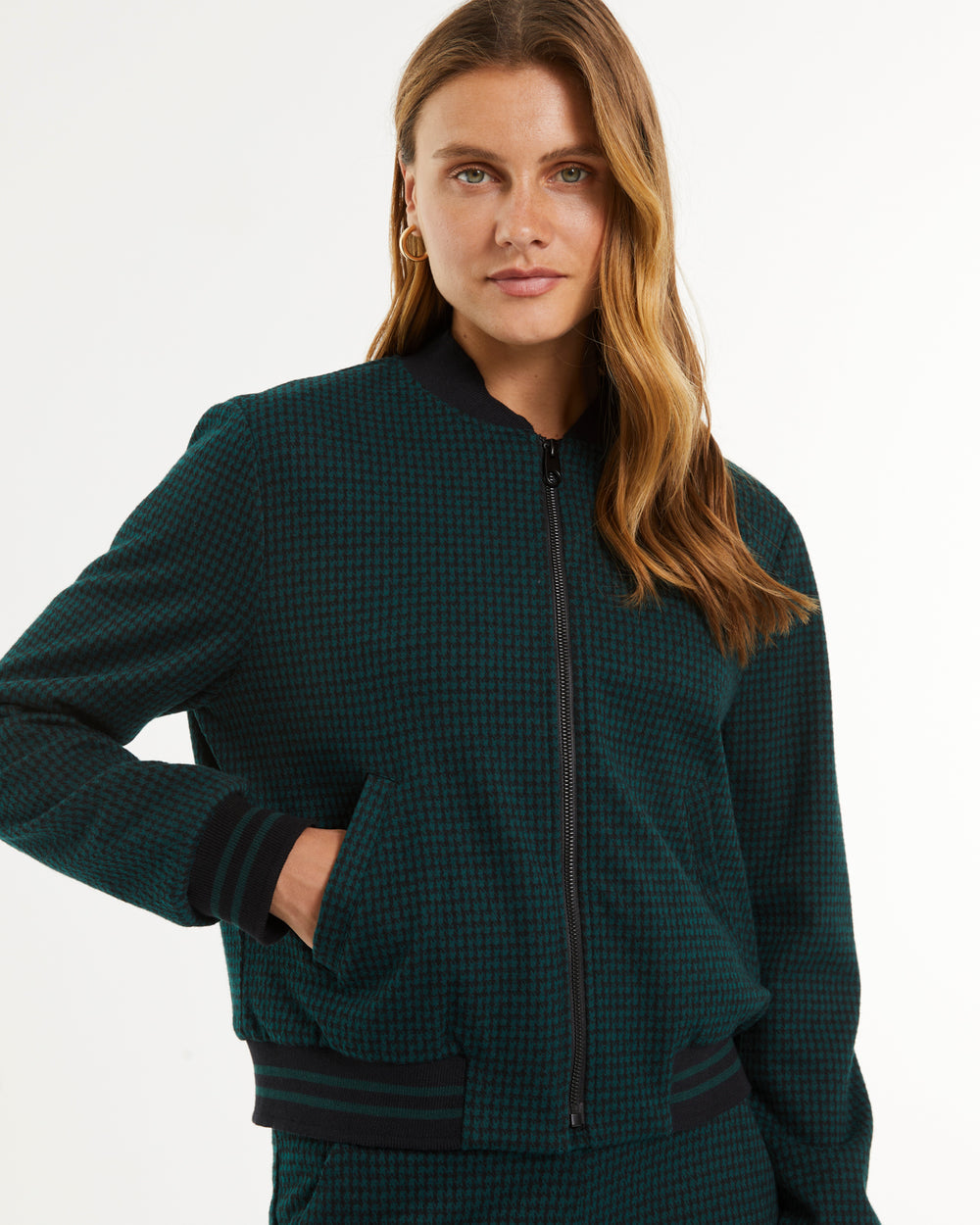 Blouson aviateur femme en maille imprimée