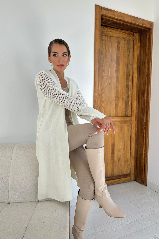 Cardigan long blanc sans manche