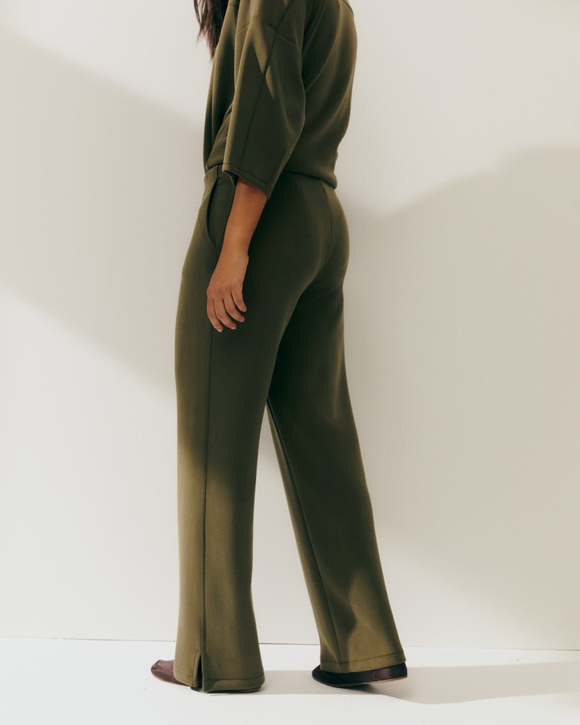 Pantalon large en tricot pour femme avec taille élastique
