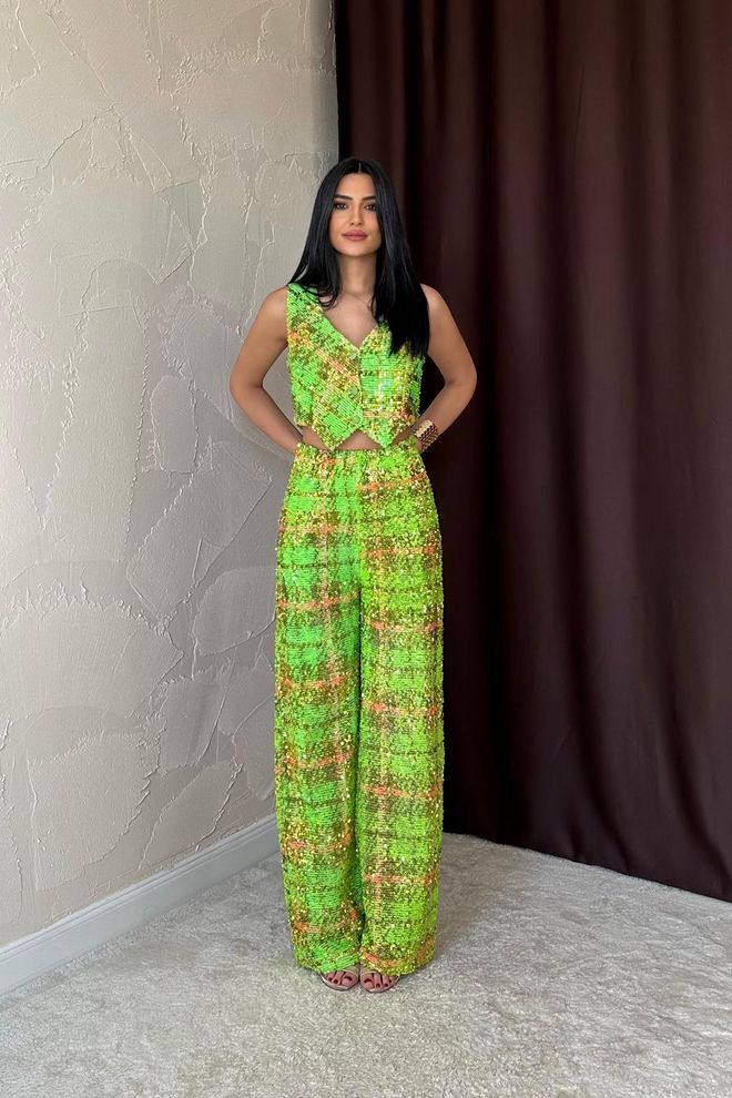 Pantalon vert pailleté