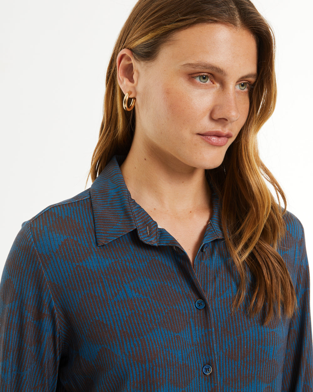 Chemise en tricot imprimée pour femme avec col chemise