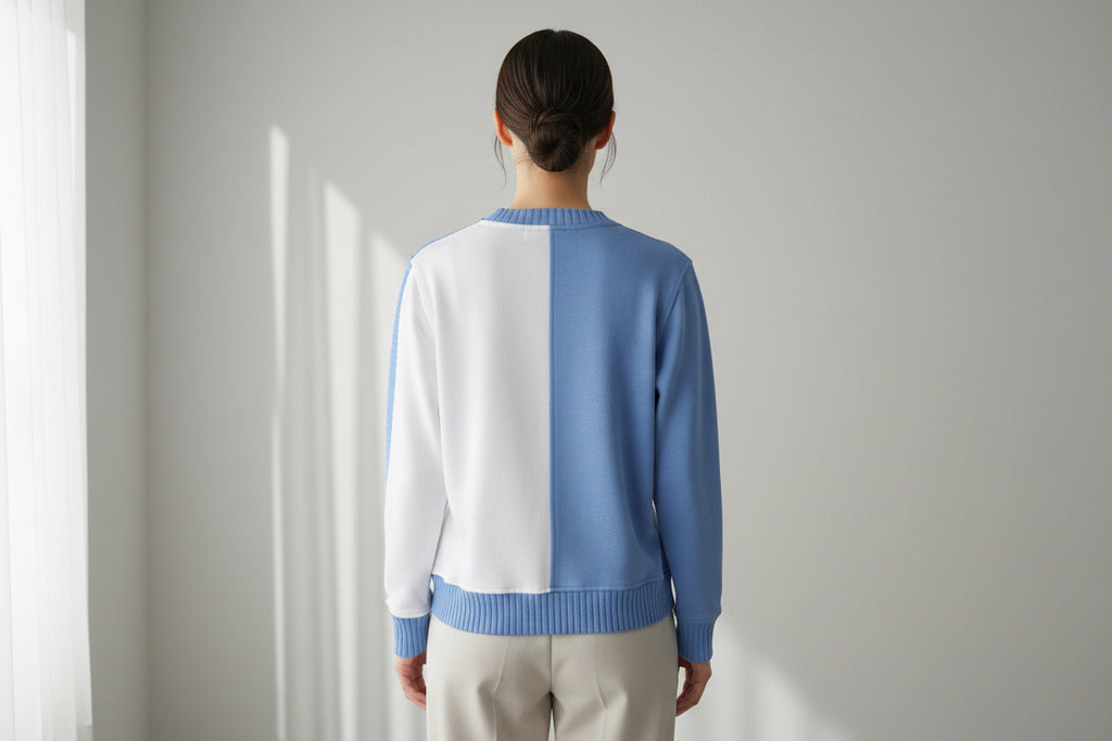 Pull bicolore bleu & blanc en Lin