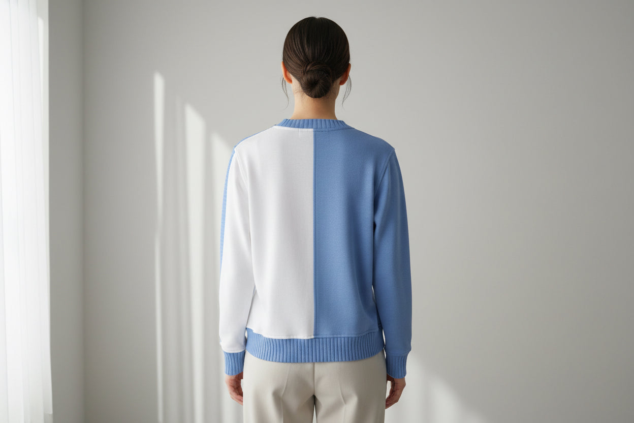 Pull bicolore bleu & blanc en Lin
