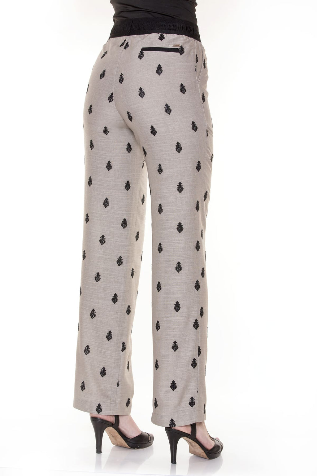 Pantalon imprimé en lin taille élastique