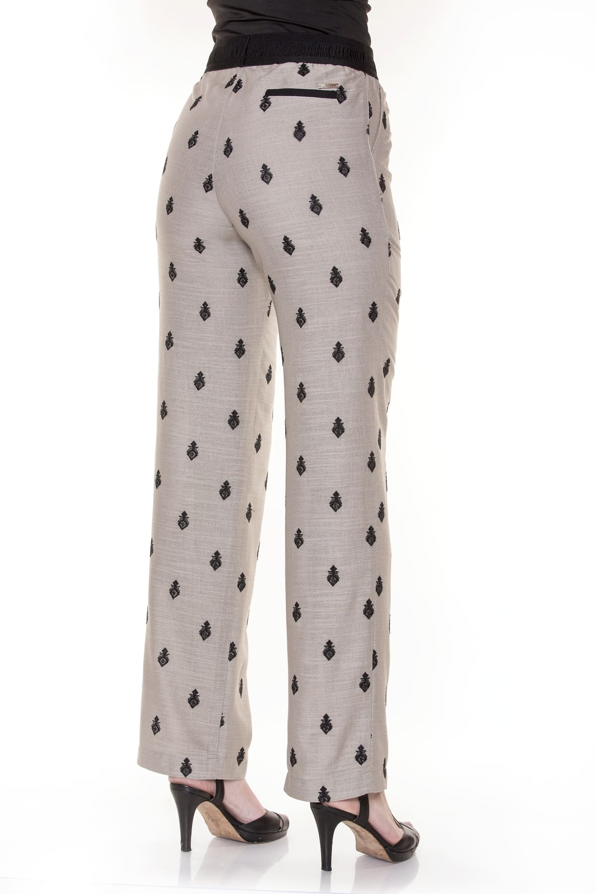 Pantalon imprimé en lin taille élastique
