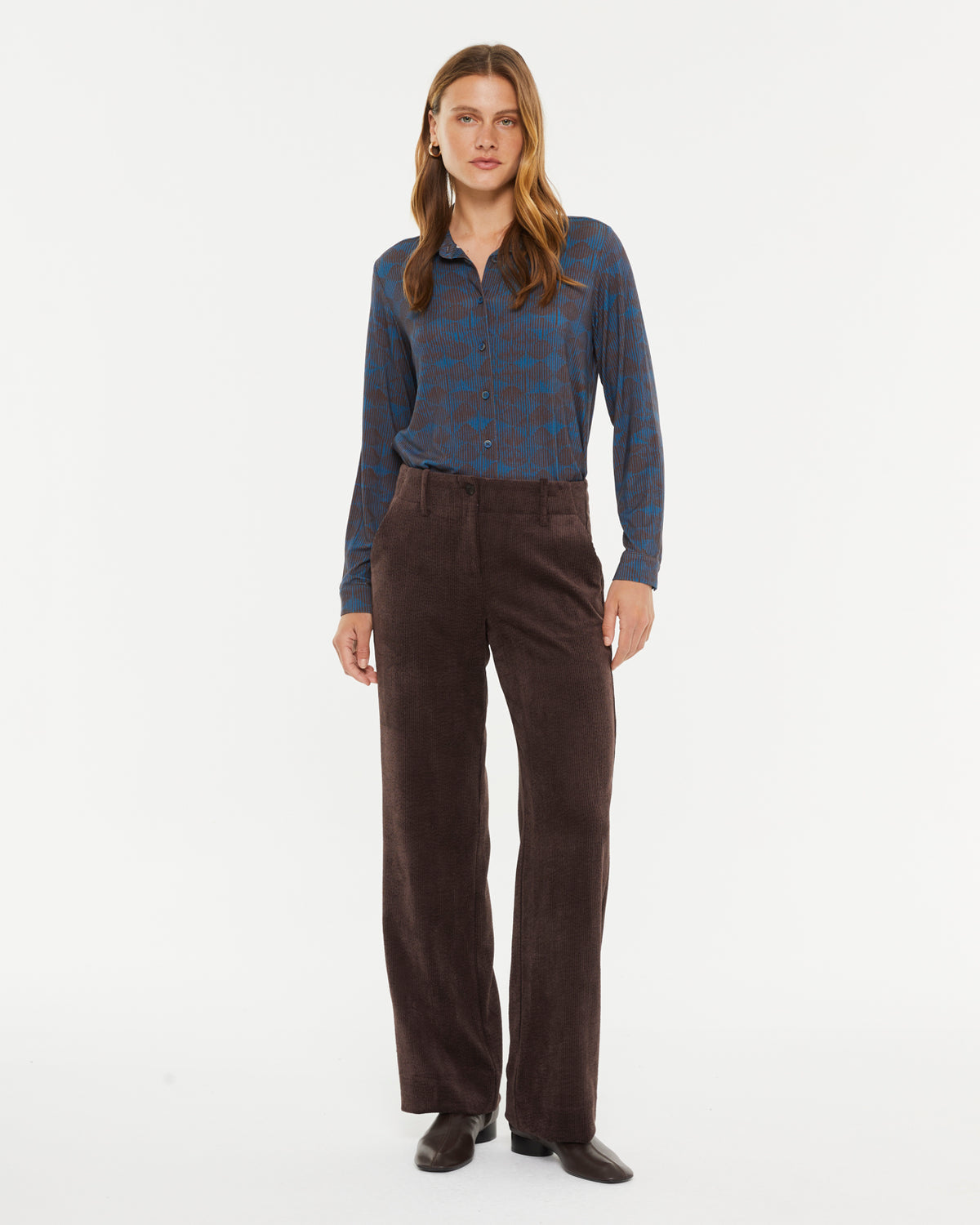 Chemise en tricot imprimée pour femme avec col chemise