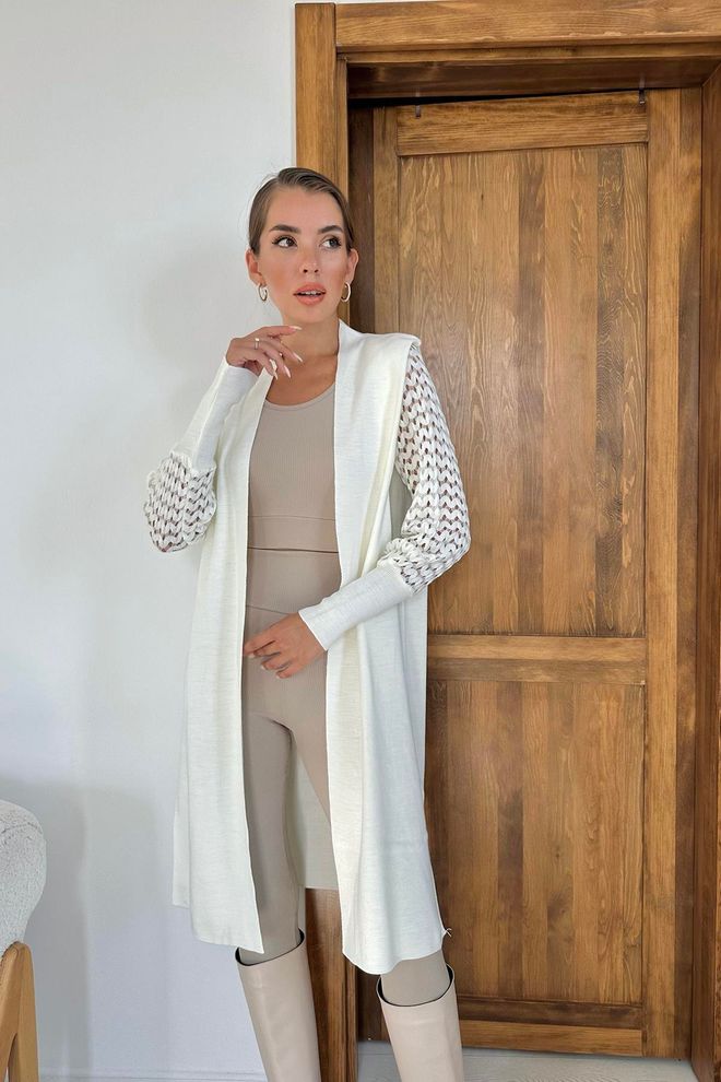 Cardigan long blanc sans manche