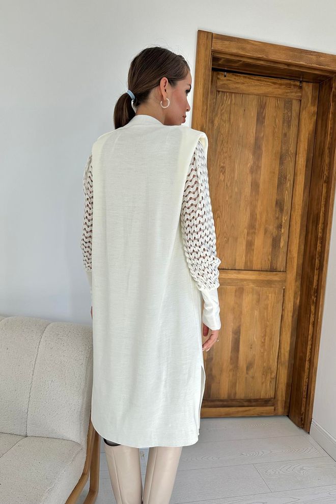 Cardigan long blanc sans manche