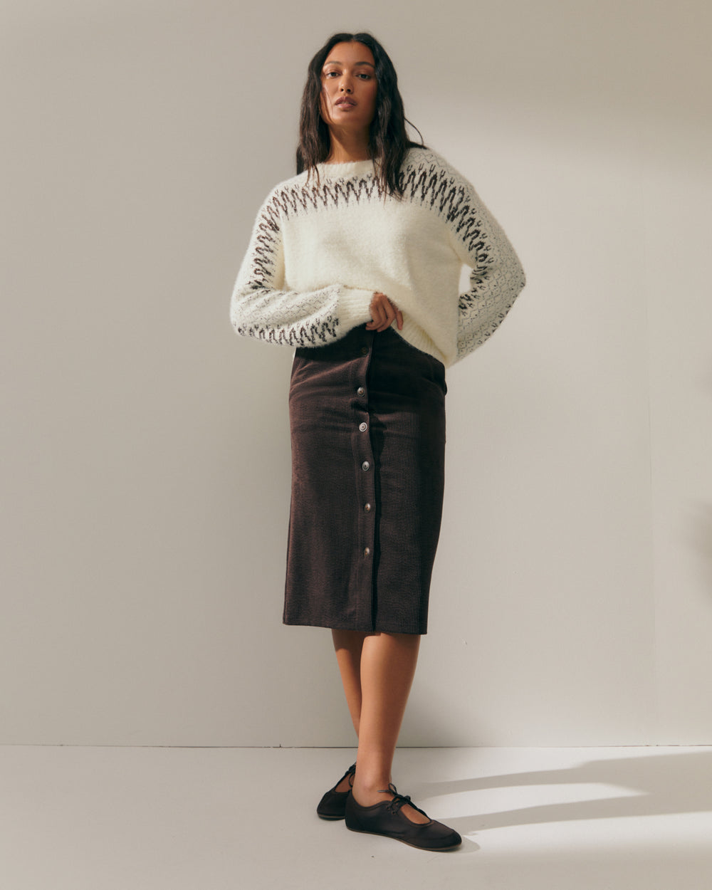 Pull jacquard effet fourrure pour femme avec fil métallisé