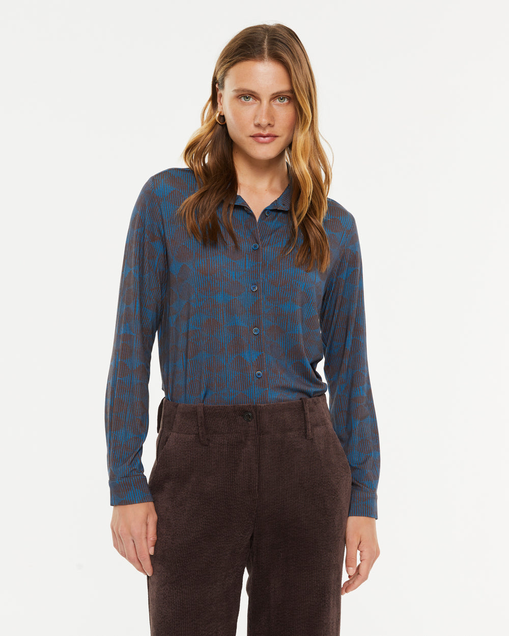 Chemise en tricot imprimée pour femme avec col chemise
