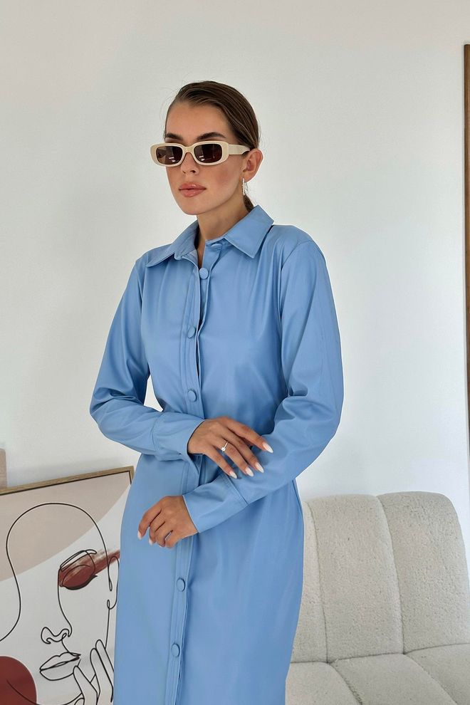 Robe longue chemise bleu