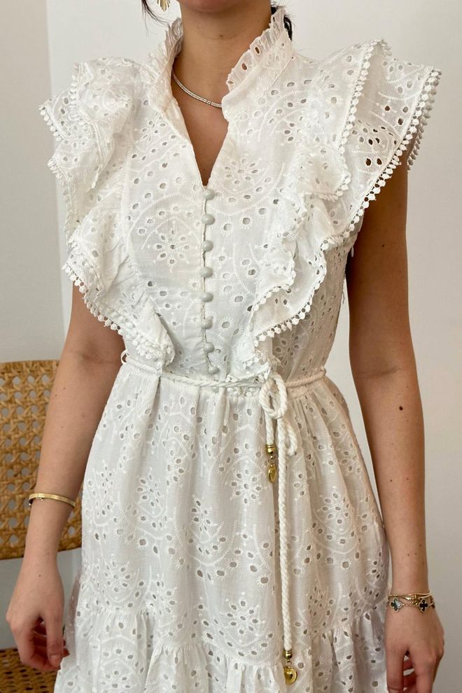 Robe Boutonnée À Volants - blanc et noir