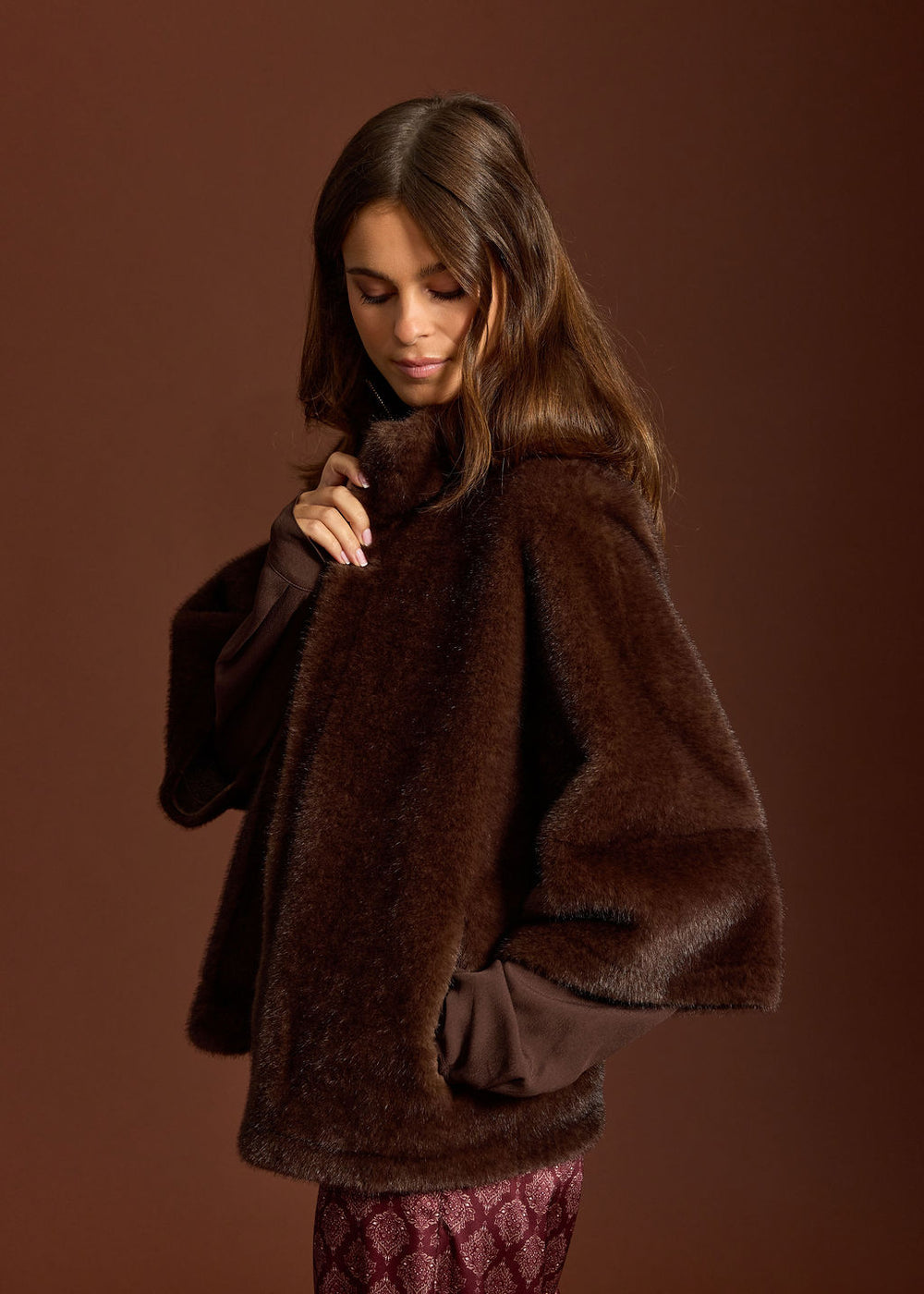 VESTE EN FAUSSE FOURRURE MANCHES 3/4 MELO CAFE