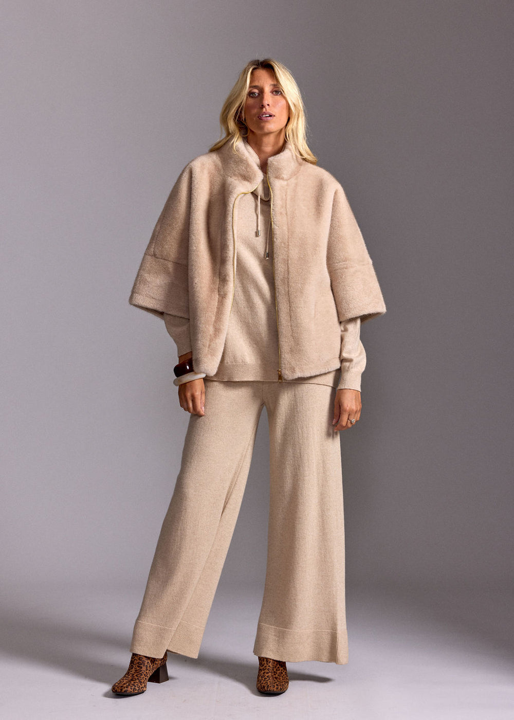 VESTE EN FAUSSE FOURRURE MANCHES 3/4 MELO BEIGE