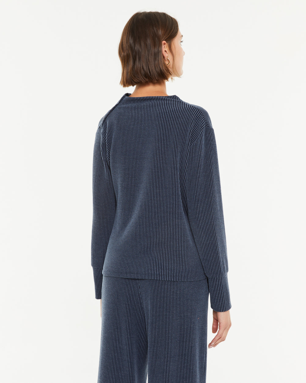 T-shirt femme tricoté côtelé manches longues