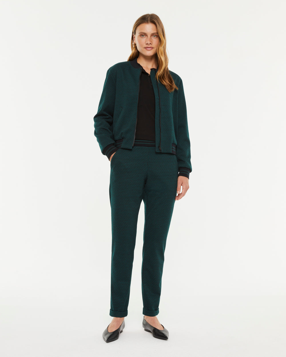 Pantalon droit à carreaux avec taille élastique