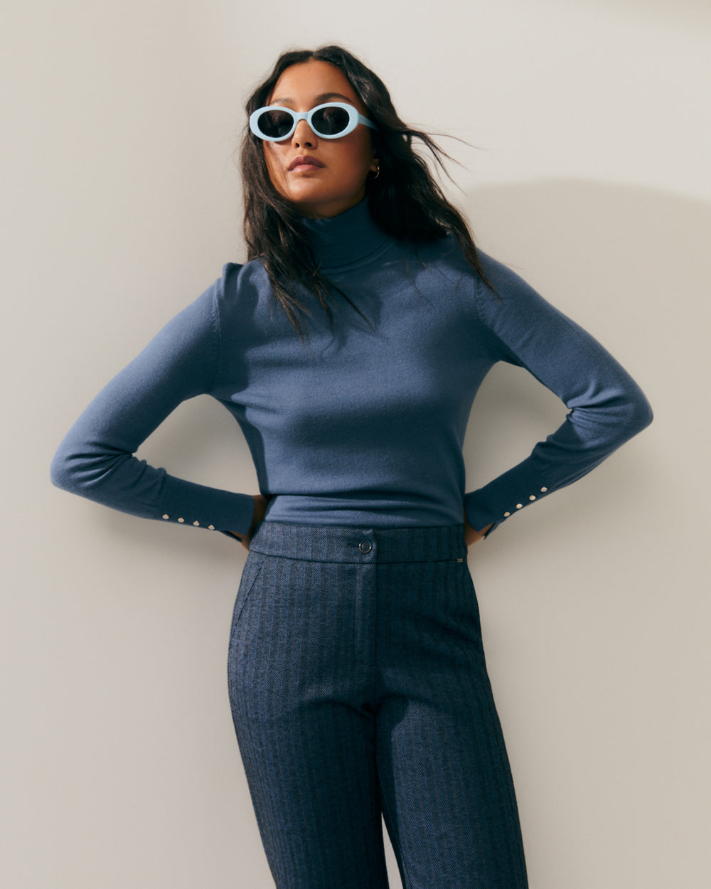 Pull col roulé basique pour femme à manches longues