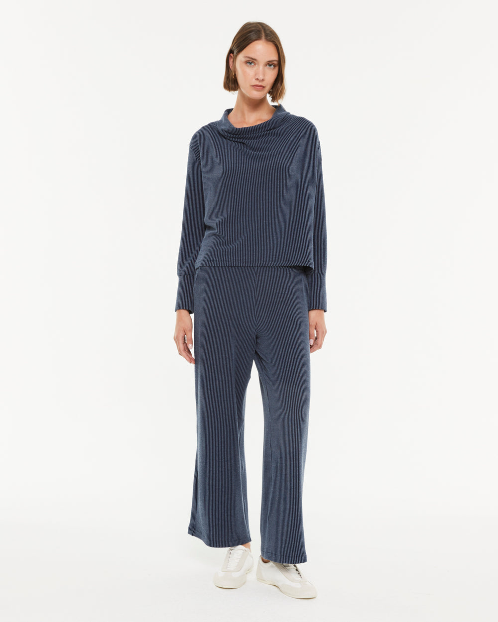 T-shirt femme tricoté côtelé manches longues