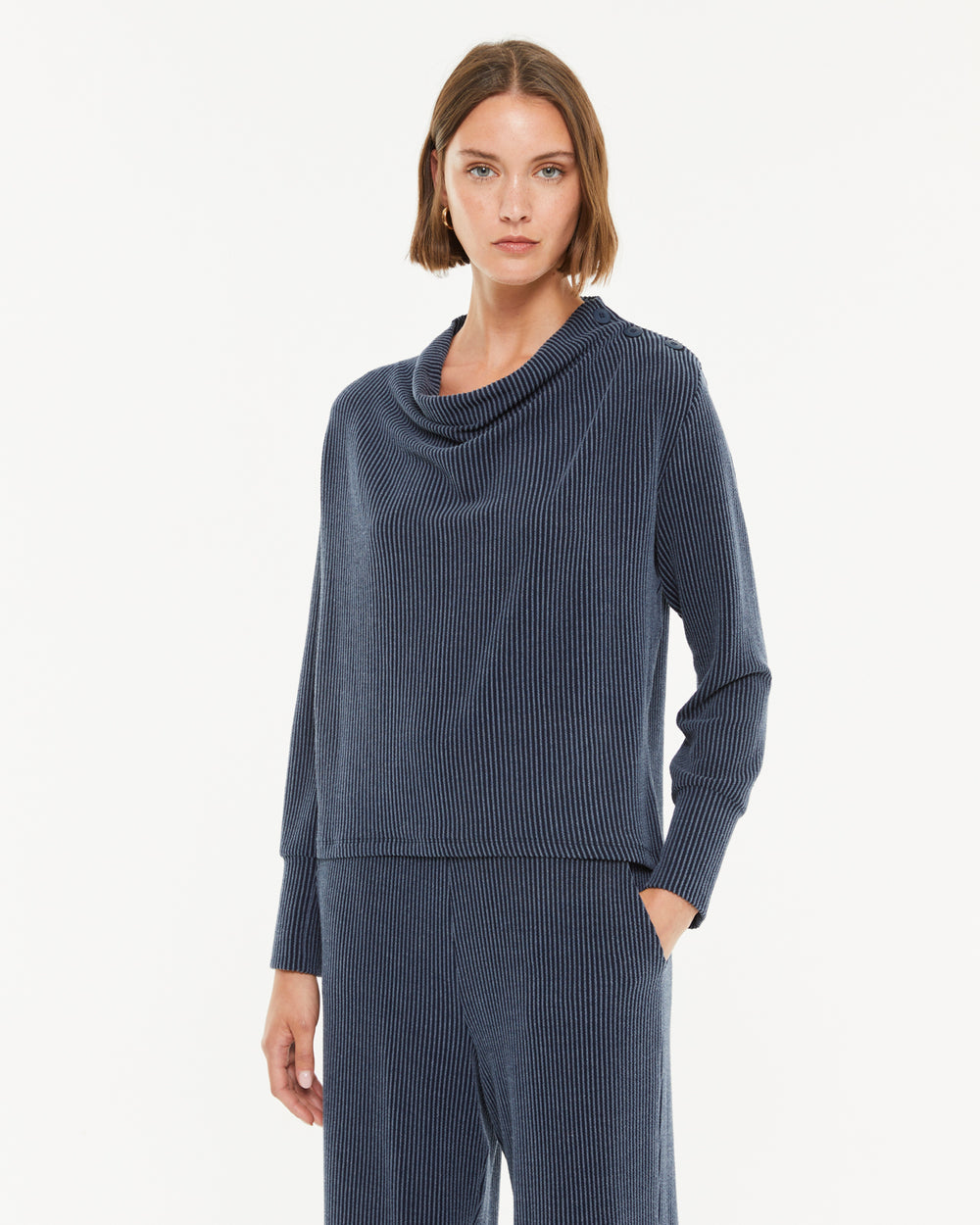 T-shirt femme tricoté côtelé manches longues
