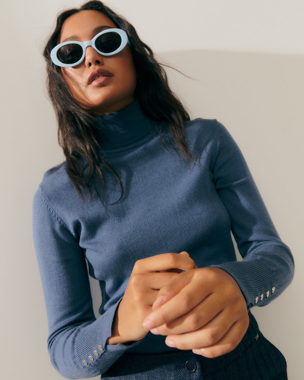 Pull col roulé basique pour femme à manches longues