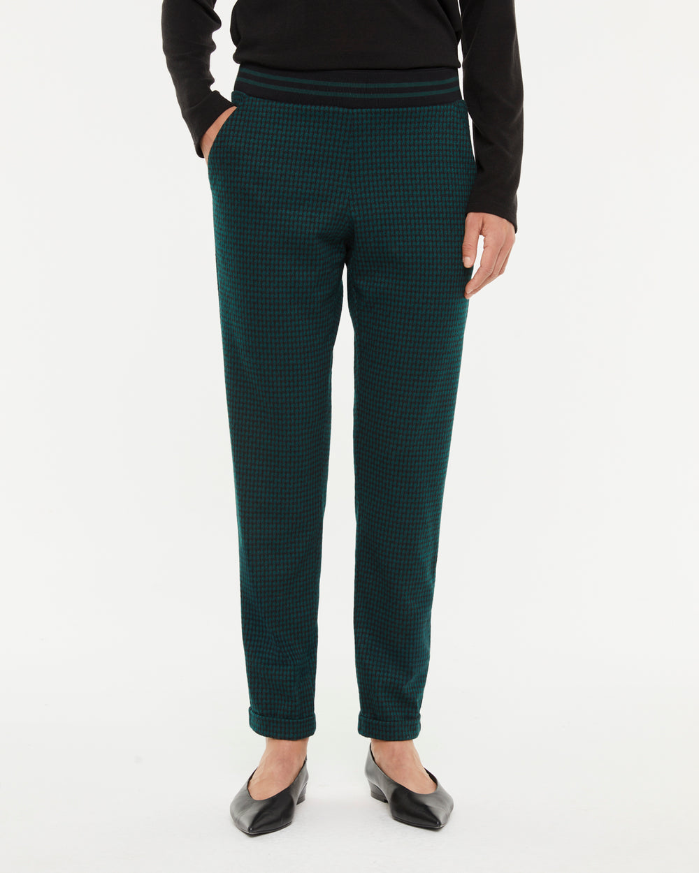 Pantalon droit à carreaux avec taille élastique